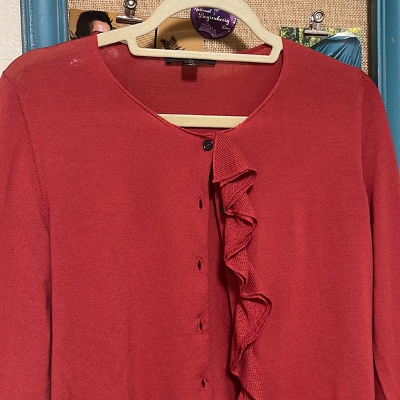 Louis Vuitton ruffled rust button down cardigan - Picture 5 of 11